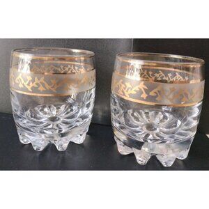 Old Fashion Set Of 2 Whiskey Glasses 24kt Gold Victoria  3".5x3"